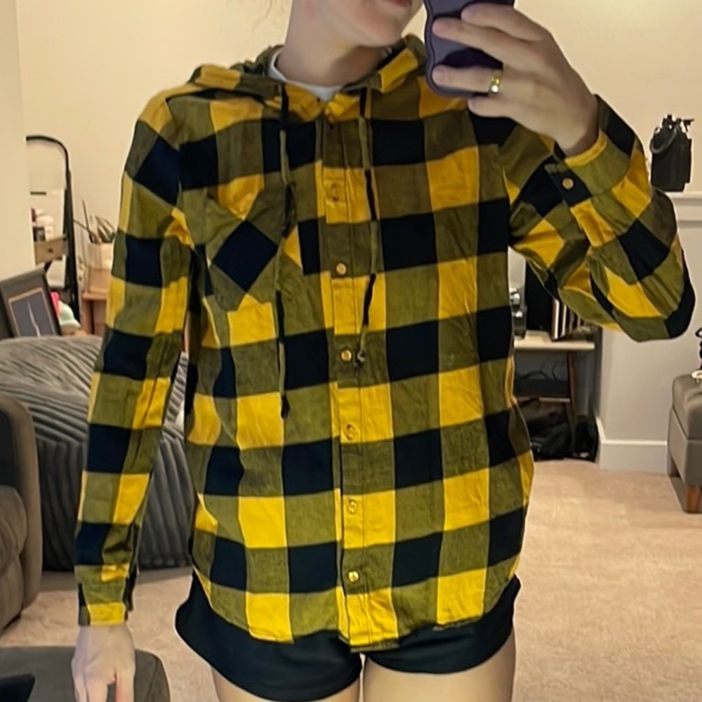 Ultra Flirt Yellow and Black Plaid Flannel with Hood